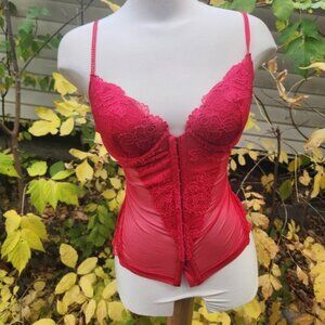 Red Lace Bustier Corset Top‎ Lingerie Rhinestone Straps large lasenza
